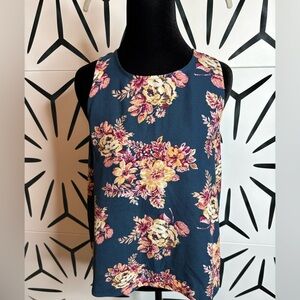 Pink Republic Teal & Pink Floral Tank Top w/ Zipper Back Size M